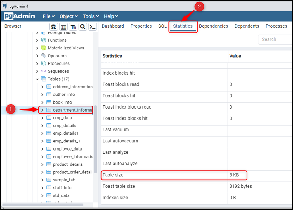 Check Database Size And Table Size In Postgresql Using Pgadmin 